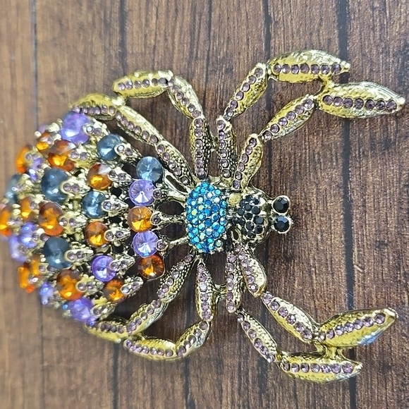 FREE SHIPPING !! Gigantic Rhinestone Brass Spider Pin Brooch - Picture 7 of 9